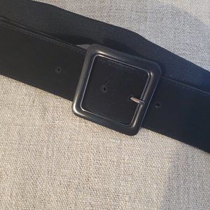 Nine West Black Stretch Belt Large Metal and Leather Buckle